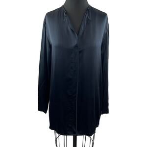 VINTAGE Elie Tahari Black Top Silk Split-Neck Bell Sleeve Pullover Size Large L